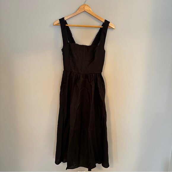 NEW Reformation Tagliatelle  Linen Black Midi Dress Lace Detail | size 4 - Picture 5 of 14